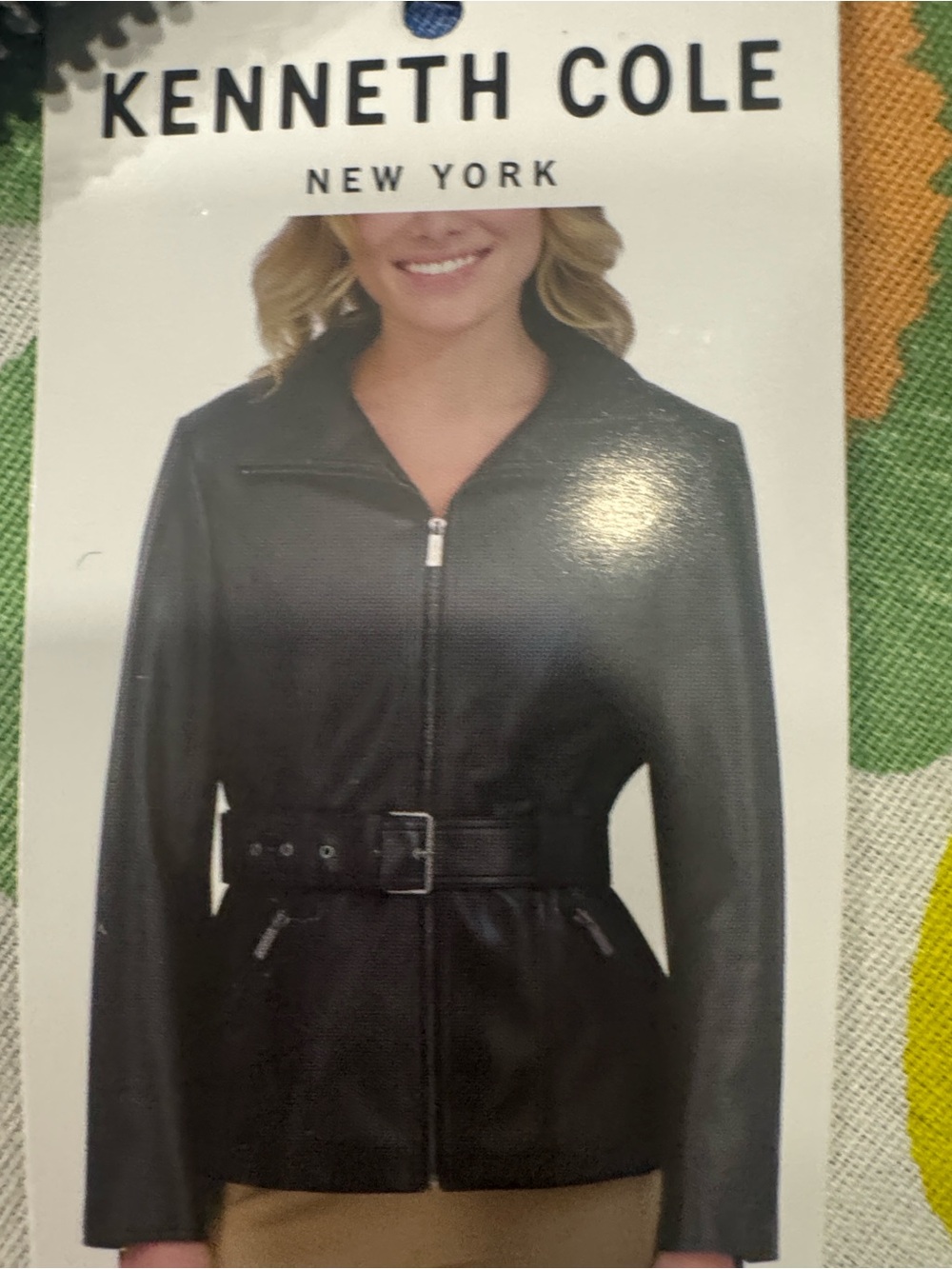 Kenneth Cole Black Belted Leather Jacket with Zip Front